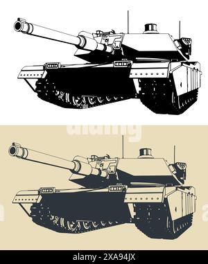 Illustrations vectorielles stylisées d'un char M1 Abrams Illustration de Vecteur