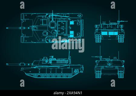 Illustrations vectorielles stylisées de plans isométriques d'un char de combat principal de l'armée américaine - M1 Abrams Illustration de Vecteur