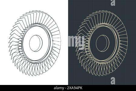 Illustrations vectorielles stylisées de plans isométriques de compresseur de moteur Blisk Illustration de Vecteur