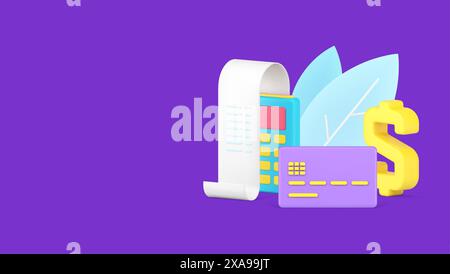 Terminal POS pour paiement e sans contact avec facture papier et carte de crédit dollar symbole 3d icône illustration vectorielle isométrique. Appareil numérique moderne pour Illustration de Vecteur