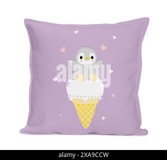 Oreiller doux avec imprimé mignon isolé sur blanc Banque D'Images