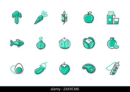 Aliments naturels et à base de plantes - ensemble d'icônes de style design de ligne Illustration de Vecteur