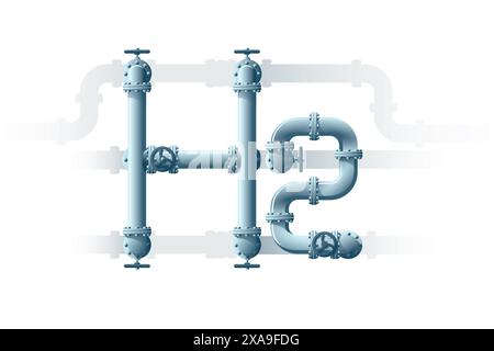 Formule H2 des tuyaux. Concept de production et de transport d'hydrogène vert Illustration de Vecteur