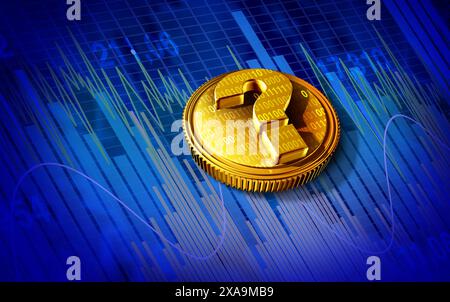 Investissement en crypto-monnaie et trading de crypto-monnaie comme un investissement d’argent blockchain virtuel avec une pièce d’or comme bitcoin ou ethereum et différent Banque D'Images