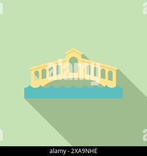 Illustration minimaliste avec un pont voûtant au-dessus de l'eau bleue Illustration de Vecteur