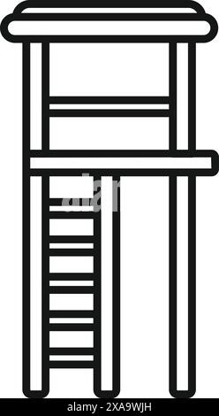 Icône minimaliste de tour d'observation de sauveteur noir et blanc isolé sur fond blanc, parfait pour la plage et la sécurité de la piscine, le sauvetage et le concept de supervision Illustration de Vecteur