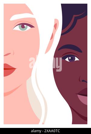 Portrait de deux jeunes femmes. Visages de mannequins de mode. Couple de LGBTQ. Illustration vectorielle plate Illustration de Vecteur
