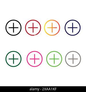 Ajoutez, plus, icône de vérification, en couleur unie et dégradé Illustration de Vecteur