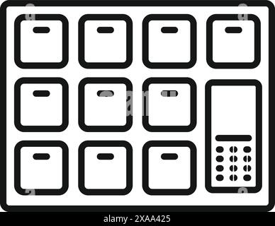 Système de casier sécurisé avec compartiments individuels et clavier pour le contrôle d'accès Illustration de Vecteur