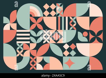 Motif géométrique abstrait dans le style Bauhaus avec des couleurs pastel et forme sur fond noir Illustration de Vecteur