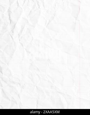 texture de papier doublé froissé, feuille blanche d'un cahier d'école Banque D'Images