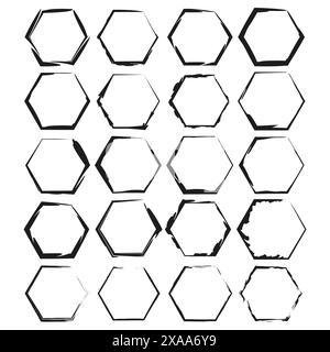 Jeu de formes hexagonales. Noir et blanc. Cadres géométriques abstraits. Illustration vectorielle. Illustration de Vecteur