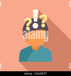 Illustration vectorielle de conception plate d'une personne avec des points d'interrogation, représentant la confusion ou l'enquête Illustration de Vecteur