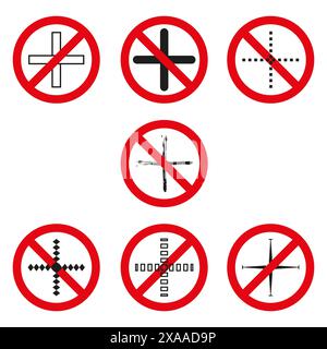 Aucun symbole de croix. Panneaux d'interdiction rouges. Différents styles. Icônes vectorielles. Illustration de Vecteur