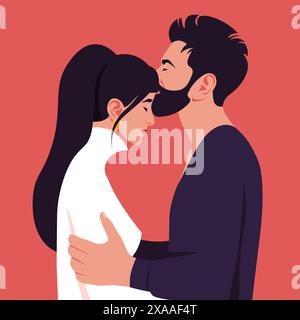 Un homme embrassant une jeune femme. Le couple heureux. Afficher dans le profil. Illustration vectorielle dans un style plat Illustration de Vecteur