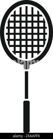 Illustration simplifiée d'une raquette de tennis en noir sur fond blanc, idéale pour les icônes et logos Illustration de Vecteur