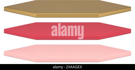 Collection scène hexagonale réaliste podium isométrique modèle 3d plate-forme podium affichage de podium montrer l'illustration vectorielle de présentation. Ensemble de géométries polygonales Illustration de Vecteur