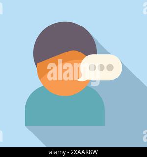 Illustration vectorielle d'une personne stylisée avec un masque facial et une bulle de chat, dans un style de design plat Illustration de Vecteur