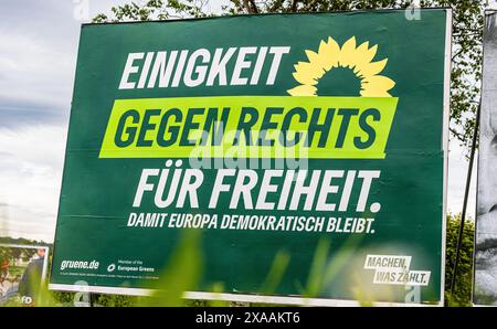 Lauchringen, Allemagne, 26 mai 2024 : affiche de campagne Alliance 90/les Verts pour les prochaines élections européennes. (Photo de Andreas Haas/dieBildman Banque D'Images