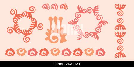 Motif vectoriel de texture botanique ensemble de fuzz pêche avec la couleur de l'année deux tons effet. Design moderne doux et frais pour la collection d'illustrations dessinées à la main Illustration de Vecteur