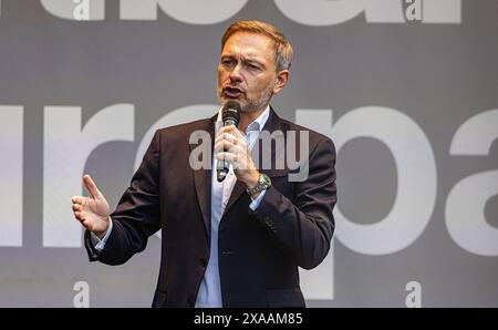 Stuttgart, Allemagne, 3 juin 2024 : Christian Lindner, ministre fédéral des Finances et président du Parti démocratique libre d'Allemagne (FDP) pendant la sienne Banque D'Images