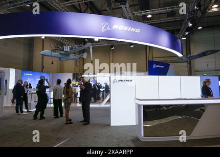 Messestand Boeing, ILA 2024, internationale Luft- und Raumfahrtausstellung Berlin, Schönefeld, Brandenburg, Deutschland Banque D'Images