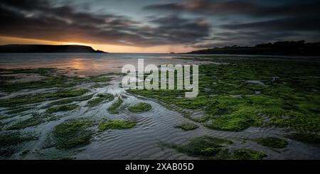 Le coucher de soleil à Daymer Bay, Cornwall, Angleterre, Royaume-Uni, Europe Banque D'Images