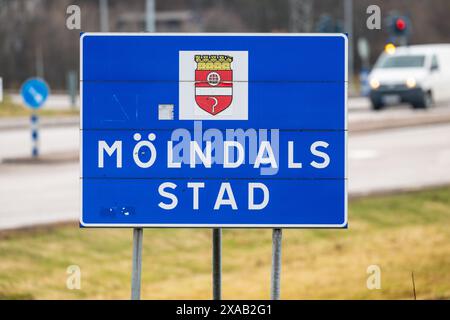 Gothenburg, Suède - 01 mars 2024 : signe de bienvenue à Mölndal Stad Banque D'Images