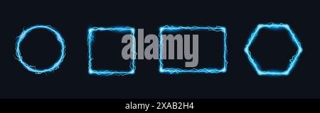 Cadre Thunder. Bordure magique de foudre, carré d'énergie électrique et vecteur de cercle de Thunderbolt de puissance de choc. Illustration de Vecteur