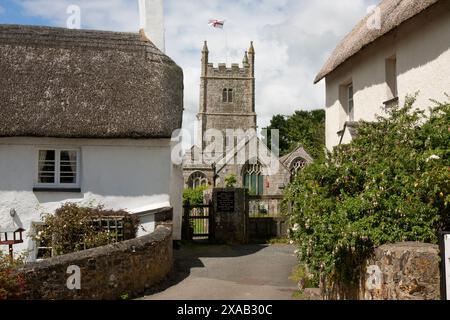 Drewsteignton & Holy Trinity Church, parc national de Dartmoor, Devon, Angleterre Banque D'Images