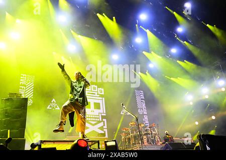 Five Finger Death Punch de Las Vegas joue sur la scène du festival au Sweden Rock Festival 2024 à Sölvesborg, Suède le 05 juin 2024. Photo : Fredrik Sandberg/TT/Code 10080 crédit : TT News Agency/Alamy Live News Banque D'Images