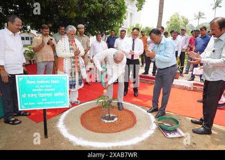 Patna, Inde. 05 juin 2024. PATNA, INDE - 5 JUIN : le gouverneur du Bihar Rajendra Vishwanath Arlekar plante un arbre à l'occasion de la Journée mondiale de l'environnement sur le campus de Raj Bhawan le 5 juin 2024 à Patna, Inde. (Photo de Santosh Kumar/Hindustan Times/Sipa USA) crédit : Sipa USA/Alamy Live News Banque D'Images