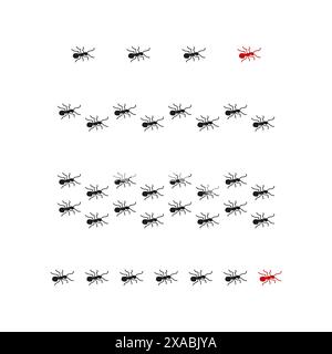 Icônes ANT définies. Fourmis noires avec accent rouge. Design minimaliste. Illustration vectorielle. Illustration de Vecteur