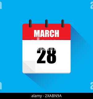 Icône du calendrier de mars. Date 28 mise en évidence. Couleurs rouge et blanc. Illustration vectorielle. Illustration de Vecteur