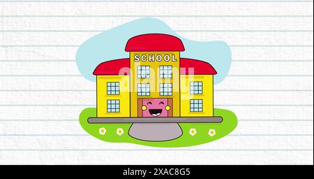 Image d'un bâtiment scolaire heureux sur fond blanc Banque D'Images