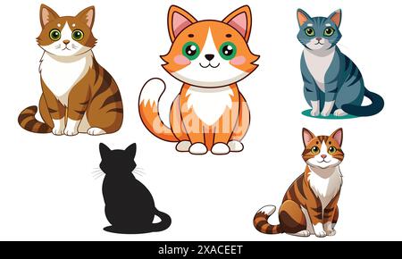 Full- un vecteur de style assis de couleurs blanches de chat brwon Illustration de Vecteur