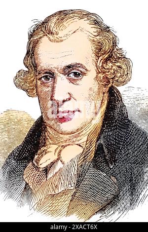 James Watt (geb. 30. Januar 1736 à Greenock, est. 25. Août 1819 à Heathfield, Staffordshire) War ein schottischer Erfinder, Historisch, digital restaurierte Reproduktion von einer Vorlage aus dem 19. Jahrhundert, date du dossier non précisée, Banque D'Images