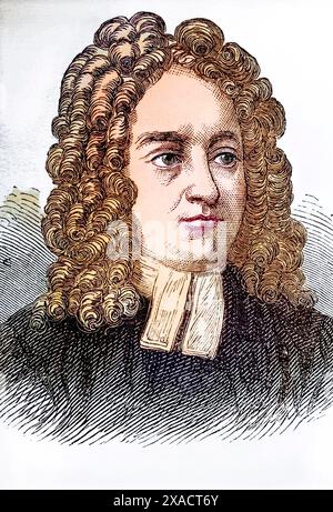 Jonathan Swift (geb. 30. Novembre 1667 à Dublin, Königreich Irland, Gest. Oktober 1745 ebenda) War ein irischer Schriftsteller und Satiriker der frühen Aufklärung, Historisch, digital restaurierte Reproduktion von einer Vorlage aus dem 19. Jahrhundert, date du dossier non précisée, Banque D'Images