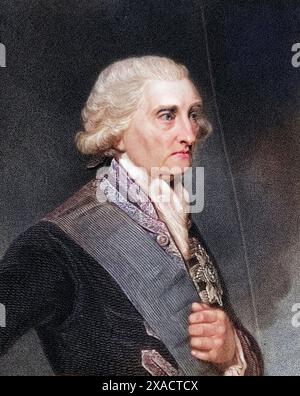 George Brydges Rodney, 1. Baron Rodney KB (geb. 24. Février 1718 à Walton-on-Thames, Surrey, est. 23 mai 1792 à Londres) War ein britischer Marineoffizier, Historisch, digital restaurierte Reproduktion von einer Vorlage aus dem 19. Jahrhundert, date du dossier non précisée Banque D'Images