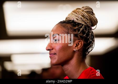 Rome, Italie. 05 juin 2024. ATTENTION AUX RÉDACTEURS - PHOTOS SOUS EMBARGO DE PUBLICATION JUSQU'AU JEUDI 12h00 HEURE DE BRUXELLES - le belge Nafissatou Nafi Thiam photographié lors d'une conférence de presse en prévision des Championnats d'Europe d'athlétisme à Rome, Italie, le mercredi 05 juin 2024. La délégation belge aux Championnats d'Europe d'athlétisme n'a jamais été aussi importante que cette année. 59 athlètes (35 hommes et 24 femmes) participeront à 41 compétitions individuelles dans la capitale italienne. Il y aura aussi cinq équipes de relais au départ. BELGA PHOTO JASPER JACOBS crédit : Belga News Agency/Alamy Live News Banque D'Images