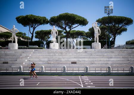 Rome, Italie. 06 juin 2024. La piste d'échauffement photographiée lors des préparatifs des Championnats d'Europe d'athlétisme à Rome, en Italie, le jeudi 06 juin 2024. La délégation belge aux Championnats d'Europe d'athlétisme n'a jamais été aussi importante que cette année. 59 athlètes (35 hommes et 24 femmes) participeront à 41 compétitions individuelles dans la capitale italienne. Il y aura aussi cinq équipes de relais au départ. BELGA PHOTO JASPER JACOBS crédit : Belga News Agency/Alamy Live News Banque D'Images
