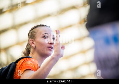 Rome, Italie. 06 juin 2024. Néerlandaise Femke bol est vue lors des préparatifs des Championnats d'Europe d'athlétisme à Rome, en Italie, le jeudi 06 juin 2024. La délégation belge aux Championnats d'Europe d'athlétisme n'a jamais été aussi importante que cette année. 59 athlètes (35 hommes et 24 femmes) participeront à 41 compétitions individuelles dans la capitale italienne. Il y aura aussi cinq équipes de relais au départ. BELGA PHOTO JASPER JACOBS crédit : Belga News Agency/Alamy Live News Banque D'Images