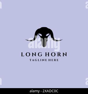 logo de ferme de corne longue conception d'illustration de symbole de vecteur vintage, logo de longhorn de taureau de buffle Illustration de Vecteur