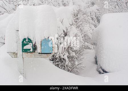 Une boîte aux lettres enneigée près de Washington, DC, pendant la tempête de neige hivernale de 2010. Banque D'Images