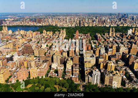 Vue aérienne de West Manhattan et Central Park, New York, États-Unis. Banque D'Images