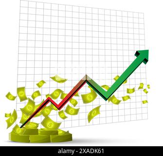 Flèche de graphique de finance d'entreprise allant vers le haut et graphique à barres avec de l'argent Illustration de Vecteur