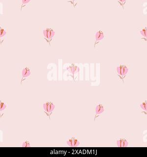 Tulipes prairie beige crème fond rétro couleurs fleurs tendent sans couture. Motif fleuri en tissu. Illustration de Vecteur