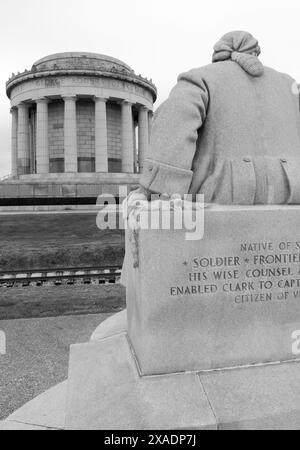 Statue de Francis Vigo dans le parc historique national George Rogers Clark, Vincennes, Indiana, États-Unis. Banque D'Images