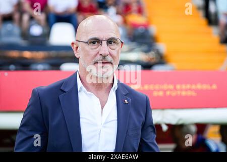 Luis de la Fuente, entraîneur-chef de l'Espagne lors du match international amical de football entre l'Espagne et Andorre le 5 juin 2024 au stade Nuevo Viveros de Badajoz, Espagne Banque D'Images