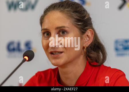 ROM, Italie. 06 juin 2024. Athlétisme : avant le début des Championnats d'Europe (7-12 ans), 1200 : Association allemande d'athlétisme PK (DLV) à Rome, le steepplechaser allemand Gesa Felicitas Kraus prend la parole. Crédit : Oliver Weiken/dpa/Alamy Live News Banque D'Images